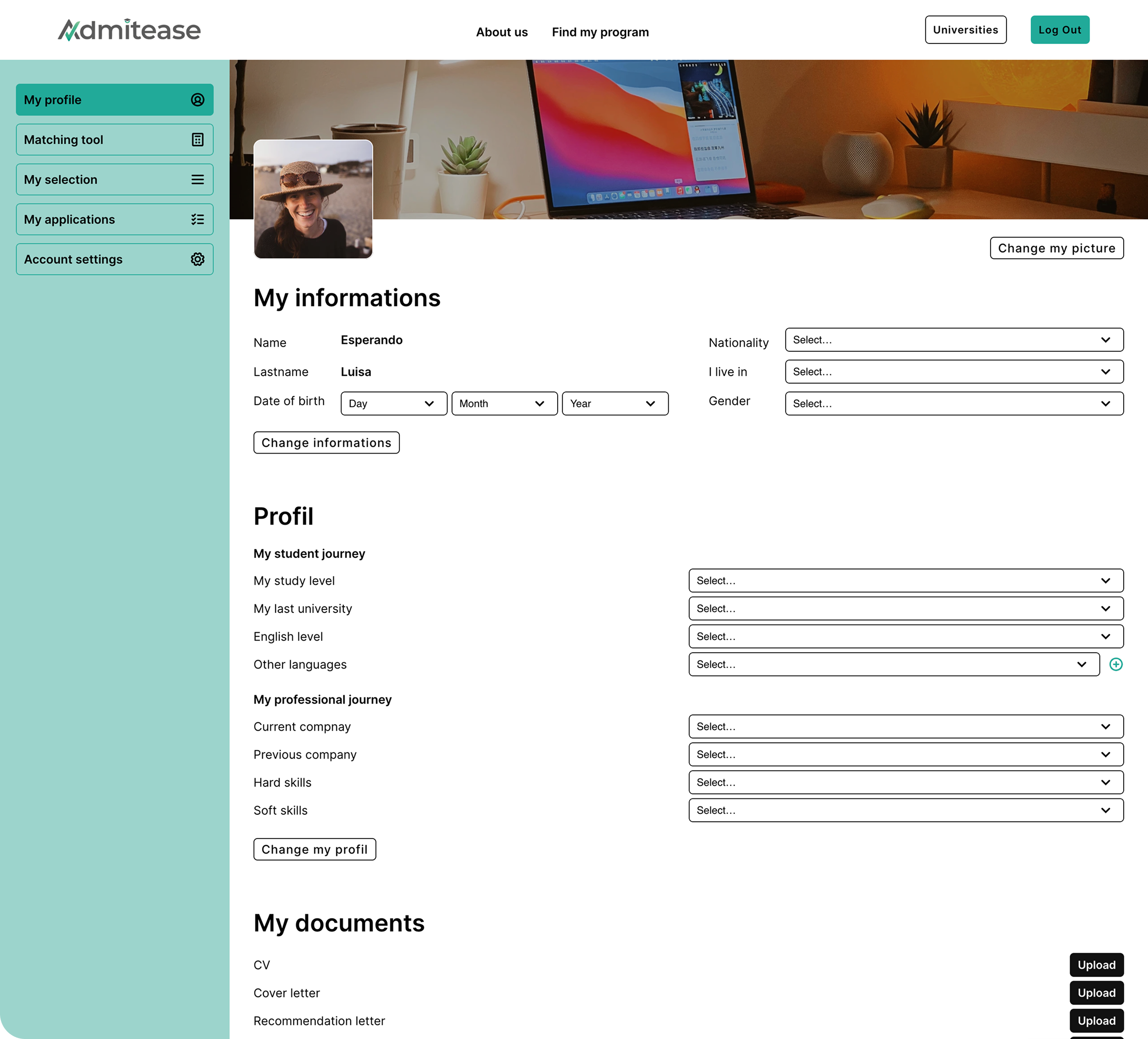 Profile before redesign